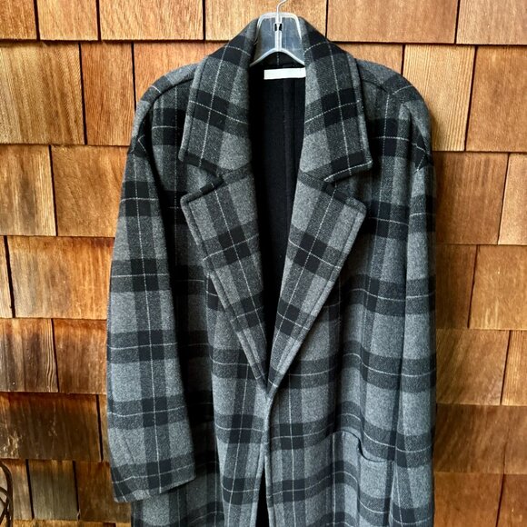 NWOT Vince Plaid Melton Car Coat in Black/Gray Wool Blend in Women's Large - Picture 5 of 16